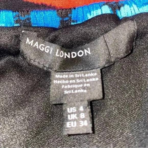 Maggy London Size 4 slimming Dress Ruffles Blue Purple Yellow Magenta Colors - Picture 10 of 10